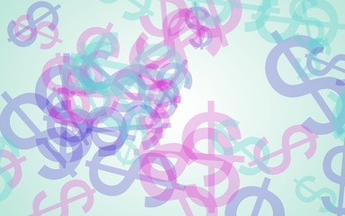 Multicolored translucent dollar signs on white background. Red tones. 3D illustration