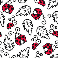 Seamless pattern with red ladybugs.White background ladybirds