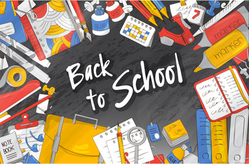 Back to school. The concept of school products. Suitable for graphic design, web banners, printing. Vector illustration on the theme of education, knowledge, learning