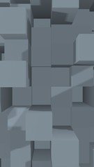 Abstract gray elegant cube geometric background. Chaotically advanced rectangular bars. 3D Rendering, 3D illustration