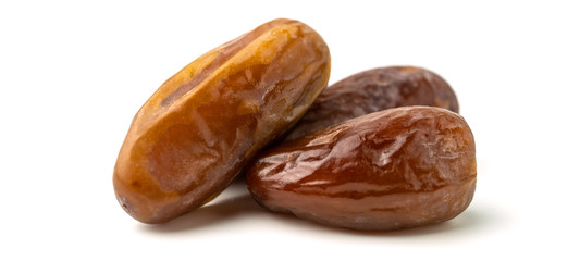 Dried of sweet dates palm fruits on white background. Dates is a dried fruit that provides high energy.