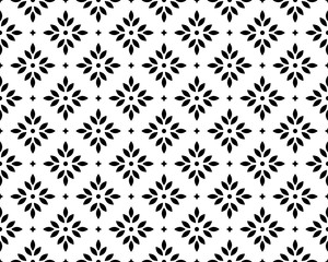 Flower geometric pattern. Seamless vector background. White and black ornament. Ornament for fabric, wallpaper, packaging. Decorative print