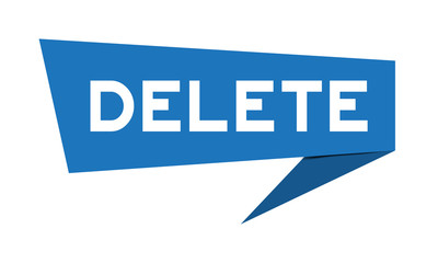 Blue paper speech banner with word delete on white background (Vector)