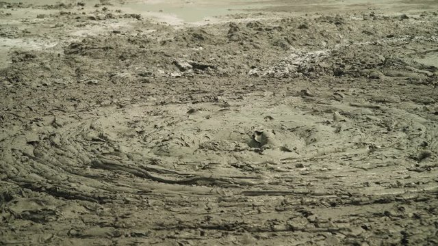 Mud volcano bledug kuwu. volcanic plateau with geothermal activity and geysers, Indonesia java. aerial view volcanic landscape