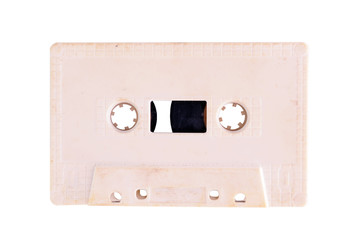 Obraz premium Close up of vintage audio cassette, isolated on white background