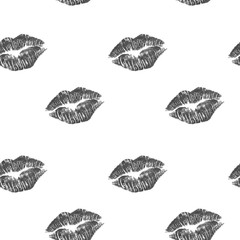 Seamless pattern with Black silhouette lips