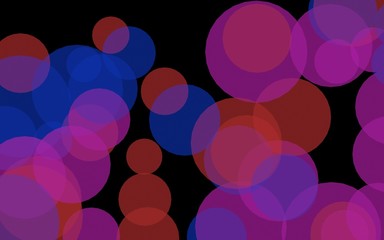 Multicolored translucent circles on a dark background. Red tones. 3D illustration