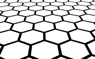 Black honeycomb on a white background. Perspective view on polygon look like honeycomb. Isometric geometry. 3D illustration
