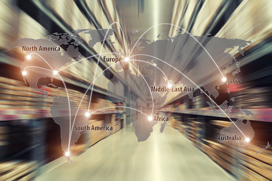 Map Global Logistics Partnership Connection Of Cargo Warehouse  For Logistics Import Export Background, Global Logistics Network Transportation Shipping