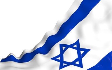 The flag of Israel. State symbol of the State of Israel. A blue Star of David between two horizontal blue stripes on a white field. 3d illustration