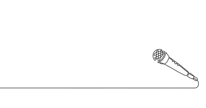 Self drawing animation of People singing karaoke continuous one line drawing. Couple with microphones sing duet