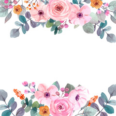 watercolor, wedding card, set flowers 