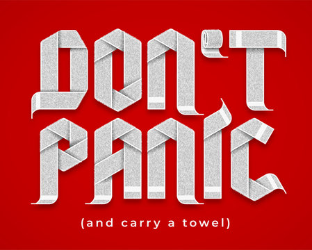 Congratulatory design for 25 May, Towel Day. Text made of bended white terry towels. Vector illustration.