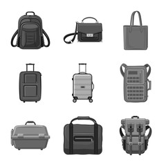 Vector design of suitcase and baggage symbol. Collection of suitcase and journey vector icon for stock.