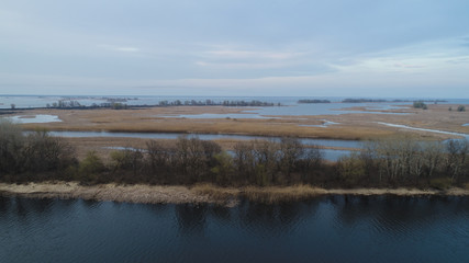 river with lot of islands aireal shoot 