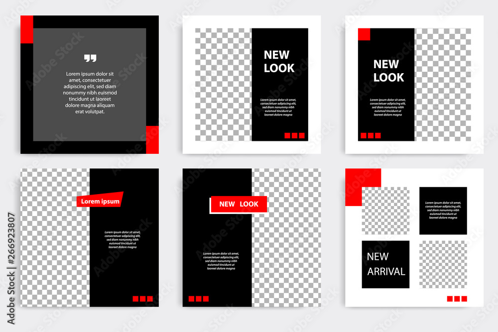 Sticker black red minimal design background vector illustration in white frame color. editable square abstra