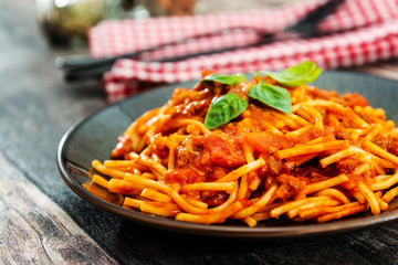 tasty pasta Italian tomato sauce pasta on the table