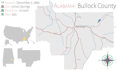 Large and detailed map of Bullock county in Alabama, USA