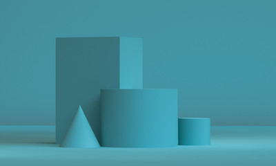 Scene with geometrical forms, minimal abstract  background,3D render