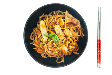 Vegetable noodles with chicken meat preparation