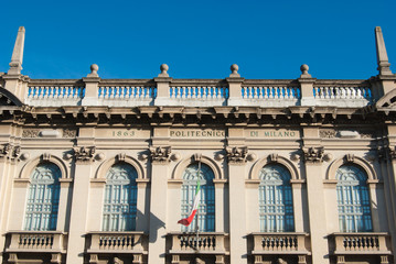 Politecnico di Milano official writing on the facade of the historic building