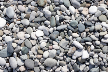 Fototapeta na wymiar Stone round sea multi-colored. Sea pebbles texture, top view closeup.