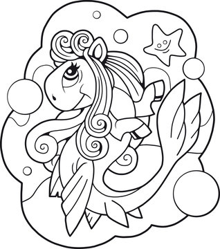 Cartoon cute pony mermaid, funny illustration design