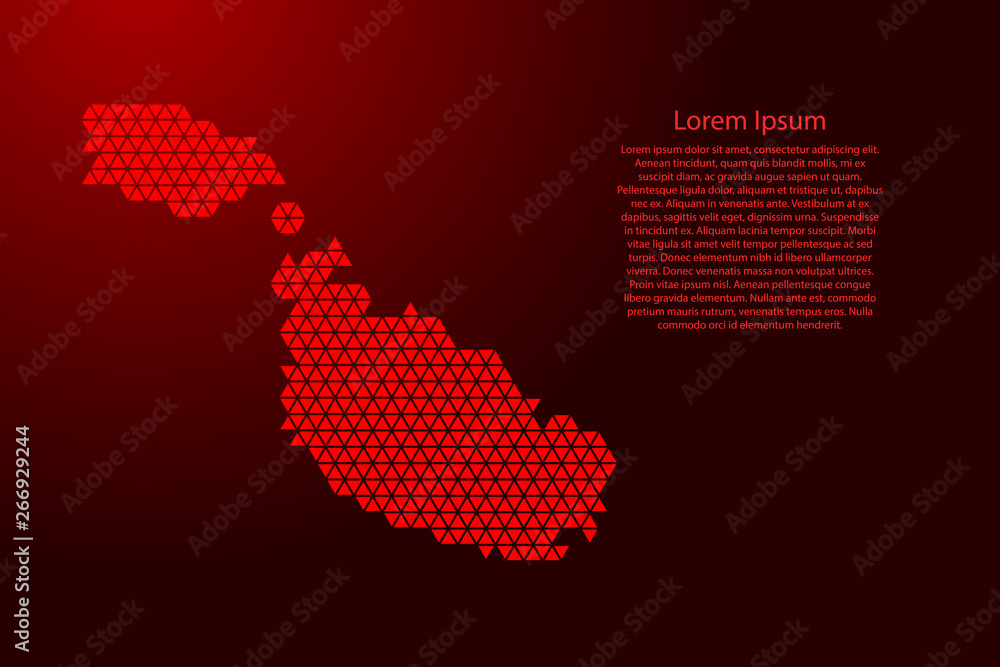 Poster malta map abstract schematic from red triangles repeating pattern geometric background with nodes fo