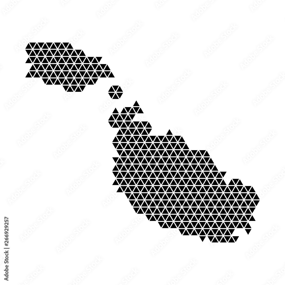 Poster malta map abstract schematic from black triangles repeating pattern geometric background with nodes.