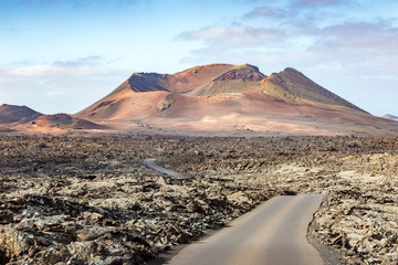 Volcanic landscape at Timanfaya national park, at Lanzarote island. Canary islands. Spain.