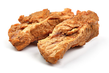 Stewed pork ribs, home cooking, close-up, isolated on white background