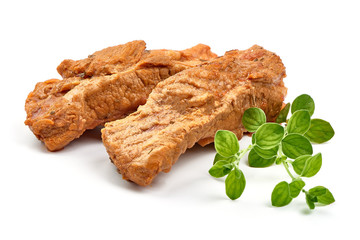 Pork ribs stew, home cooking, close-up, isolated on white background