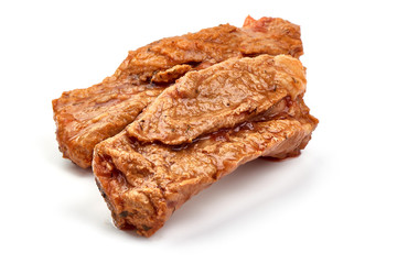 Stewed pork ribs, home cooking, close-up, isolated on white background