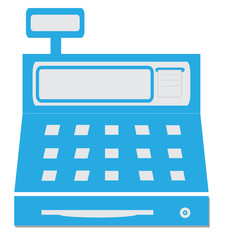 the cash register with a digital display vector illustration,  Cash Machine. blue cash register icon on white background. flat style.