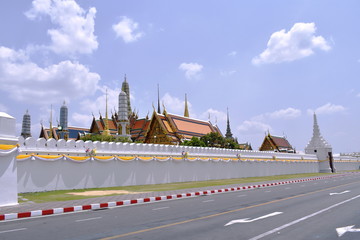 temple of emerald Buddha or wat Phra Kaew travel location and landmark in Thailand in sunny day