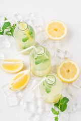 Homemade lemonade with fresh lemon and mint