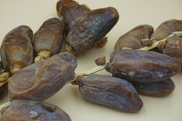 closeup sweet dried date palm fruits or kurma, ramadan (ramazan) food