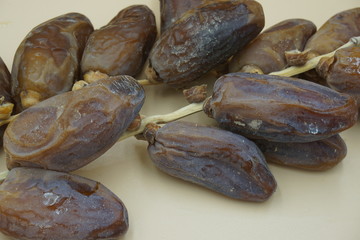 closeup sweet dried date palm fruits or kurma, ramadan (ramazan) food