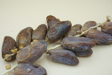 closeup sweet dried date palm fruits or kurma, ramadan (ramazan) food