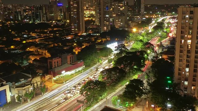 Aerial time lapse in Bandeirantes Avenue in Sao Paulo City. Brazil. 