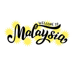 Hand drawn Malaysia tourism logo. Modern print for souveniers. Logotype for banner, website, postcard. Vector eps 10.