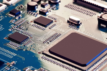 Electronic circuit board close up.