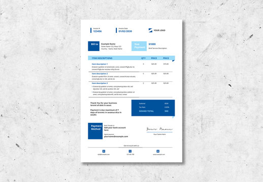 Corporate Invoice Layout with Blue Accents