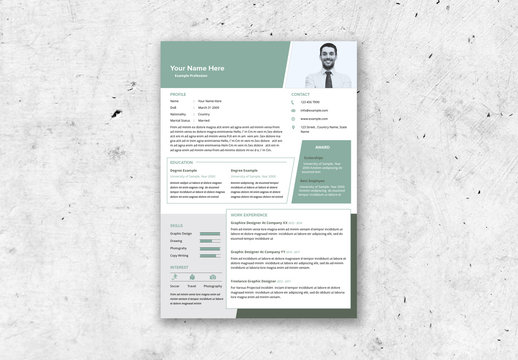 Resume Layout with Green Accents