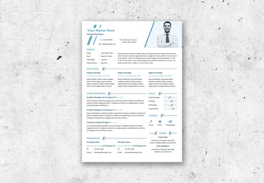 Resume Layout with Blue Accents