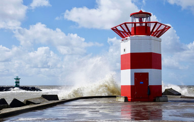 Netherlands; Scheveningen stormy weather at the lighthouse