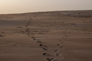 Footprints in sand at Dusk