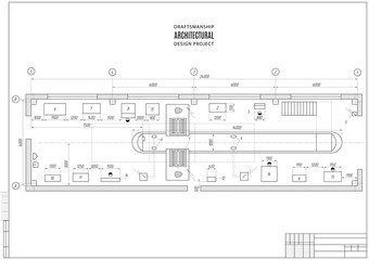 design architectural plan or project, technical drawing, construction plan with horizontal frame on the white background. stock vector illustration eps10