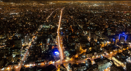 Top view long exposure of vast Santiago de Chile city