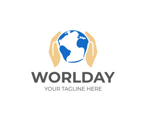 Save the planet logo design. Environment protection vector design. Earth pollution logotype